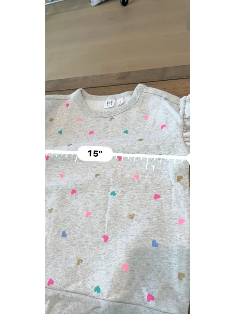 Gap Kids Girls Gray Heather Sweatshirt Size Medium 8 Multi Color Glitter Hearts